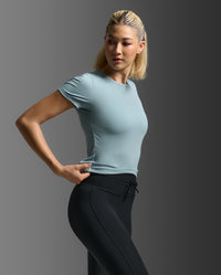 Fluid Modal Ribbed Crop Tee, Chambray/White