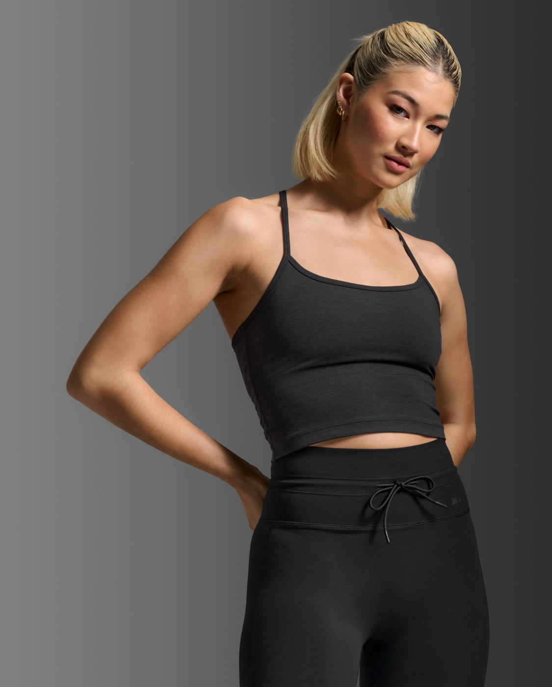 Flex Strappy Crop Tank, Black/Black