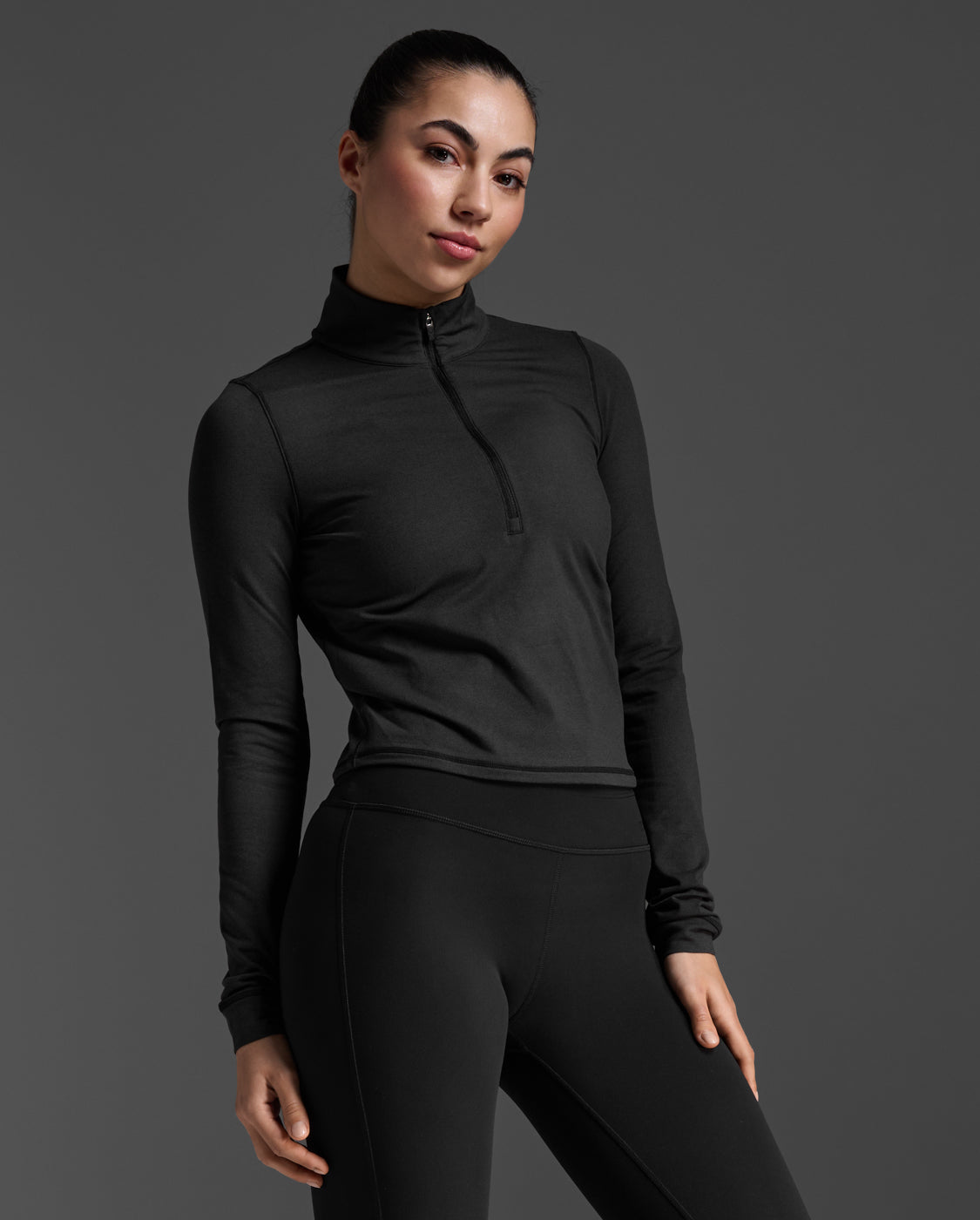 Flex Crop 1/2 Zip Long Sleeve, Black/Black