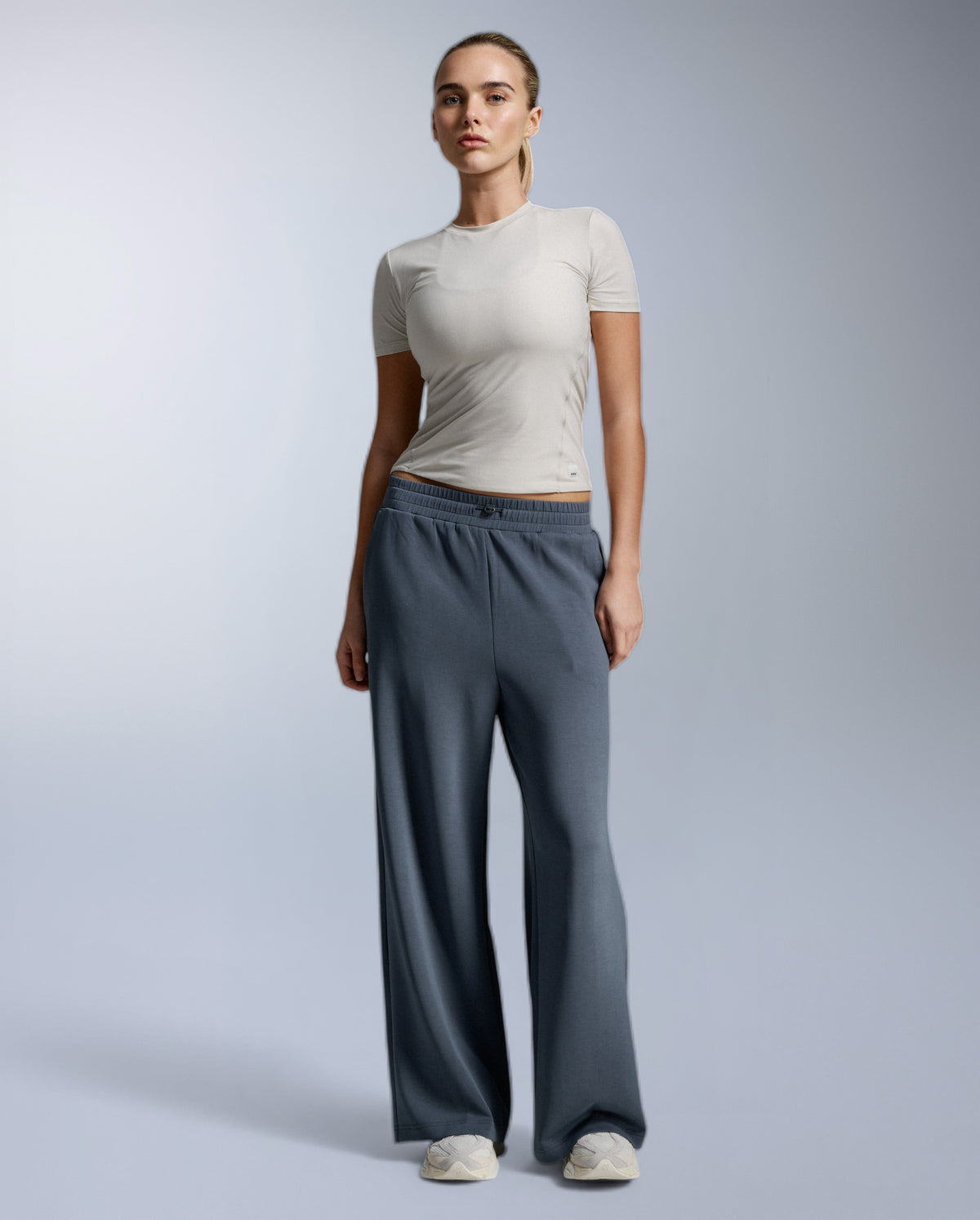 Wonderluxe Sand Washed Wide Leg Pants, India Ink/White