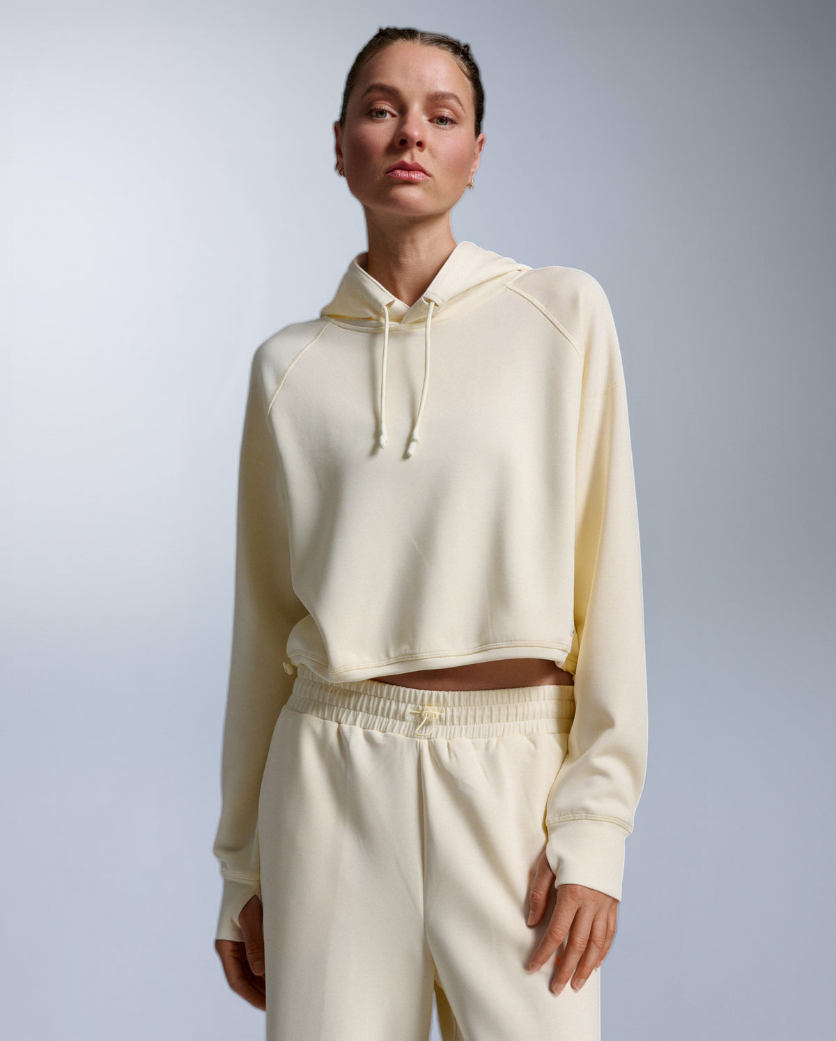 Wonderluxe Sand Washed Cropped Hoodie, Chalk/White
